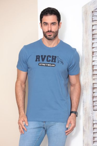 Camiseta Bordada Masculino Revanche Jaicós AZUL MEDIO