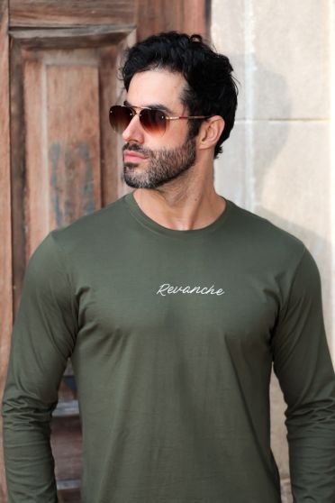 Camiseta Manga Longa Com Punho Estampada Masculina Revanche Zurique VERDE MUSGO