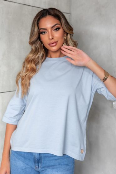 Camiseta Oversized Basic Feminino Revanche Varjota AZUL BEBE