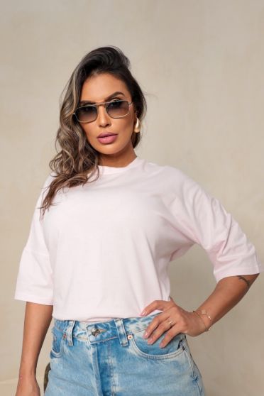 Camiseta Oversized Basic Feminino Revanche Varjota ROSA BEBE