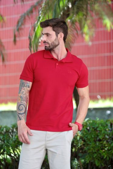 Camiseta Polo Bordado Com Elastano Masculino Revanche Durazno BORDO