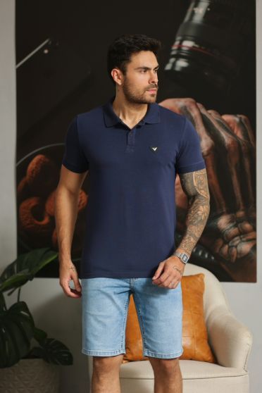 Camiseta Polo Com Elastano e Plaquinha Masculino Revanche Goure AZUL MARINHO