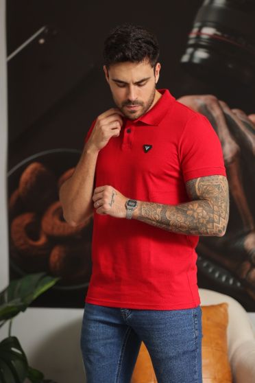 Camiseta Polo Com Elastano e Plaquinha Masculino Revanche Goure BORDO