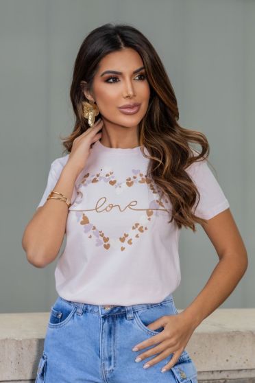 Camiseta Tinturada Love Feminino Revanche Lambaré ROSA BEBE