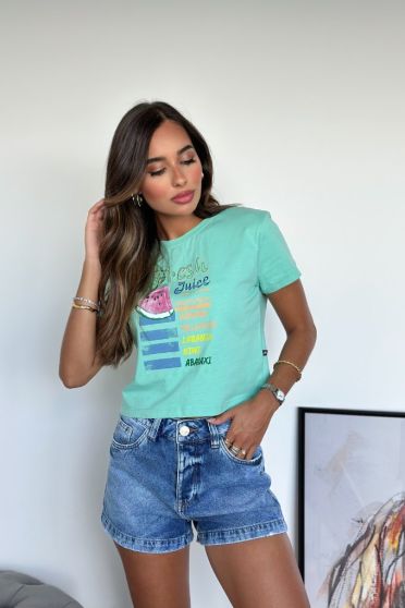 Camiseta Cropped Estampada Feminina Revanche Vilches VERDE MENTA