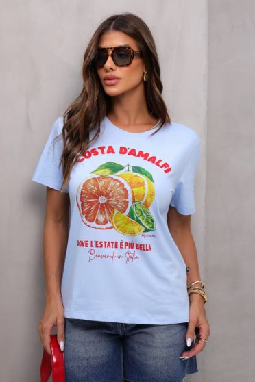Camiseta Estampada Feminina Revanche Albatera AZUL BEBE