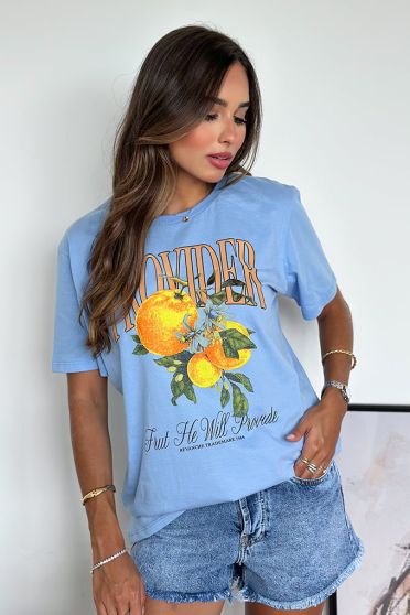 Camiseta Estampada Feminina Revanche Gorliz AZUL SERENITY