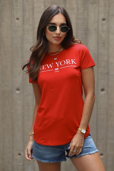 Camiseta Estampada Feminino Revanche Mamúcio VERMELHO-ESCARLATE