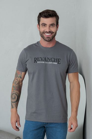 Camiseta Estampada Aveludada Masculino Revanche Perinto CINZA ESCURO