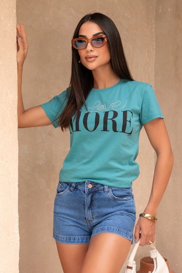 Camiseta Estampada Feminino Revanche Híspalis VERDE TURQUESA