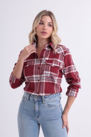 Camisa Xadrez Bolsos Com Lapelas Feminino Revanche Índia 