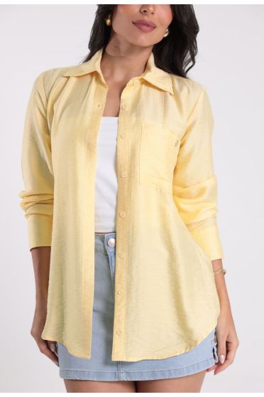 Camisa Feminina Manga Longa Bolso Frente Revanche - CM.FEM.00026 AMARELO CLARO