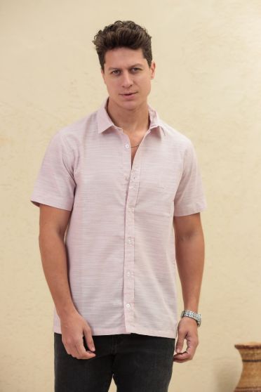 Camisa Bordada Cambraia De Linho Masculino Revanche Chemtou ROSE