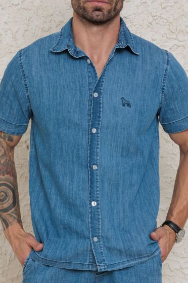 Camisa Jeans Masculina Manga Curta Bordada Revanche-CM.MAS.00004 UNICA