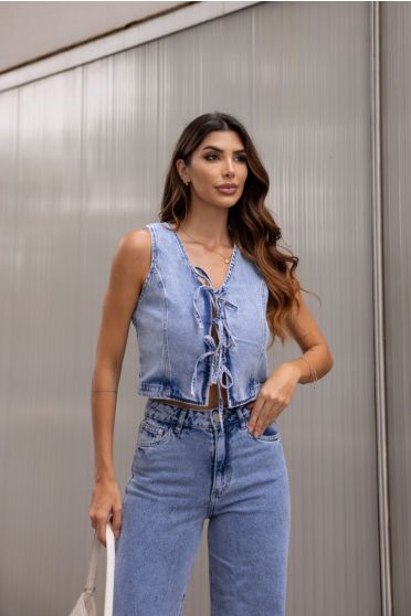 Colete Jeans Frente Amarração Atacado Feminino Revanche Frailes UNICA