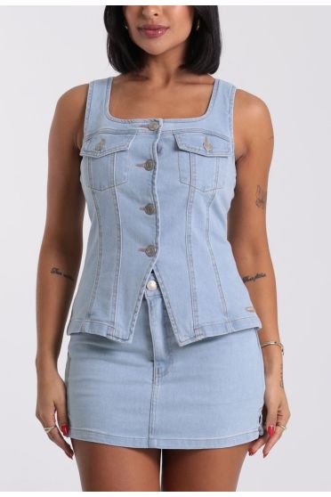 Colete Jeans Feminino Com Recortes Revanche - CO.FEM.00030 AZUL