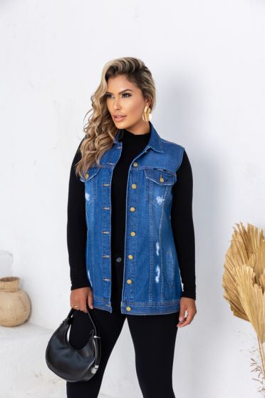 Colete Jeans Maxi Feminina Revanche Cordova Azul