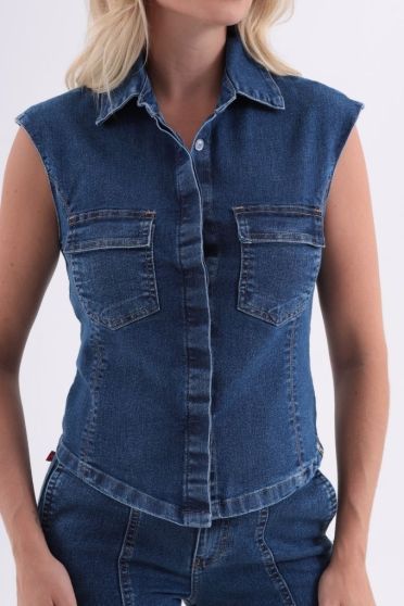Colete Jeans Com Recorte Princesa Feminino Revanche Áustria UNICA