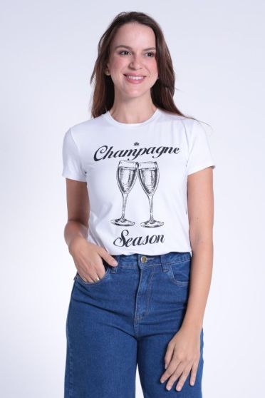 Camiseta Estampada Feminina Revanche Rafaela Champagne Season BRANCO