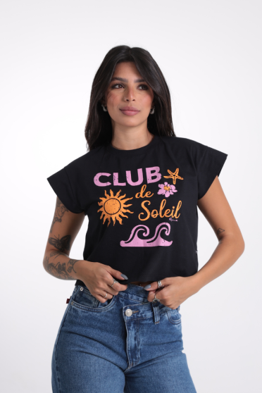 Camiseta Feminina Estampada Cropped Club De Soleil Revanche-CT.FEM.00090 PRETO