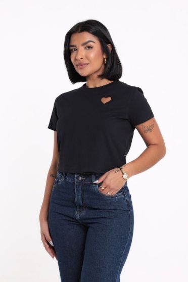 Camiseta Cropped Bordado Vazado Revanche-CT.FEM.00098 PRETO