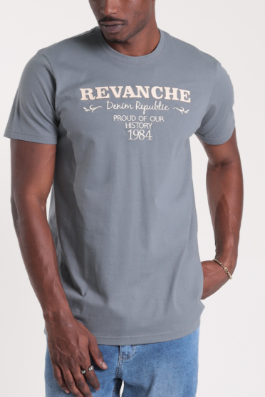 Camiseta Masculina Bordada Denim Republic Revanche-CT.MAS.00216 CINZA CHUMBO