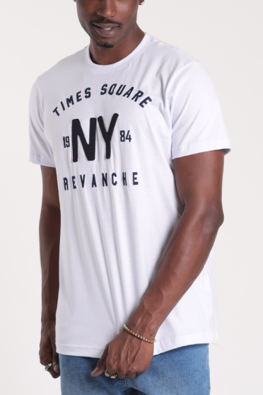 Camiseta Masculina Manga Curta Bordada Times Square Revanche -CT.MAS.00217 BRANCO