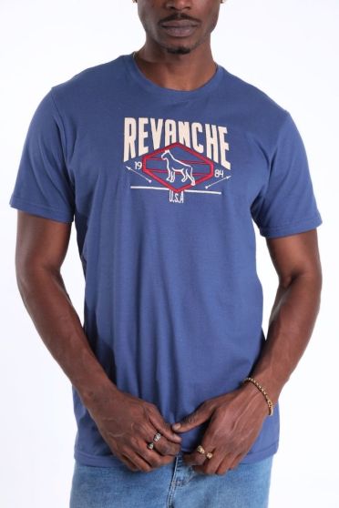 Camiseta Masculina Manga Curta Bordada Revanche USA-CT.MAS.00221 AZUL ESCURO