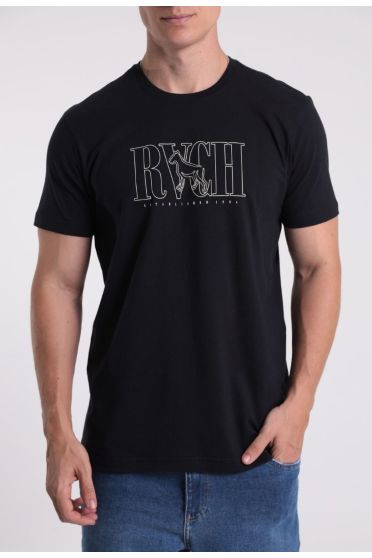 Camiseta Masculina Malha Estampada 100% Algod&atilde;o - CT.MAS.00226 PRETO