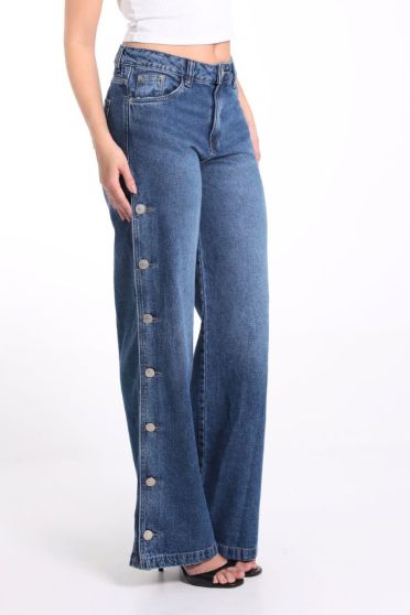 Calça Feminina Wide Leg Jeans Abertura Lateral Revanche-CA.FEM.00588 UNICA