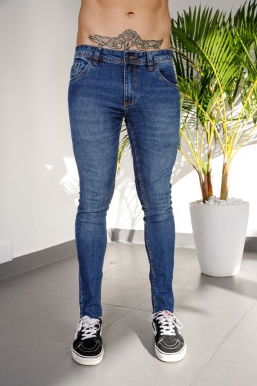 Calça Jeans Skinny Cropped Barra Cortada Masculina Revanche Marston AZUL