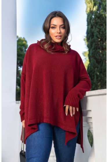 Blusa Poncho De Tricot Gola Alta Feminina Revanche Calama BORDO