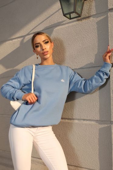 Blusa de Moletom Felpado e Bordado Feminina Revanche Anyama AZUL
