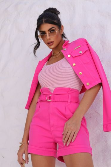 Jaqueta cropped color feminina Revanche Drusila ROSA