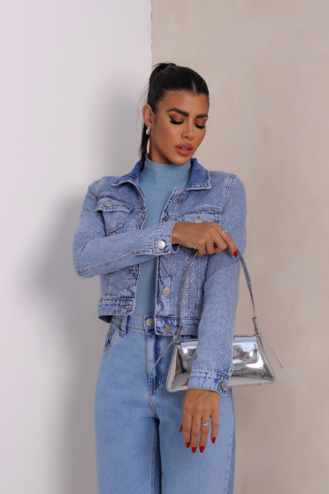 Jaqueta Jeans Com Pedras Termocolante Feminina Revanche Aracena Azul