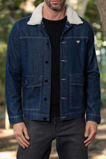 Jaqueta Jeans Com Pelinho Masculino Revanche Tupandi Azul