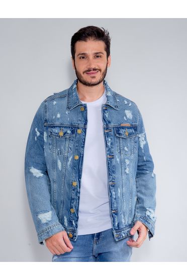 Jaqueta Jeans Com Recortes Masculina Revanche Kauê UNICA