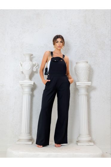 Jardineira Wide Leg Com Bolso Feminina Revanche Diffa PRETO