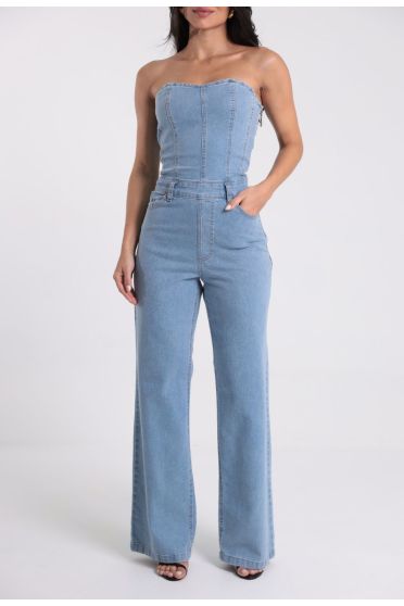 Macacão Jeans Tomara Que Caia Boca Reta Revanche - MC.FEM.00004 AZUL