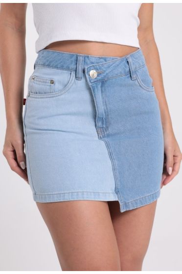 Mini Saia Jeans Frente Assimétrica Revanche - SA.FEM.00029 AZUL