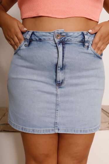 Saia Shorts Jeans Curvy Feminina Revanche Melipilla Azul