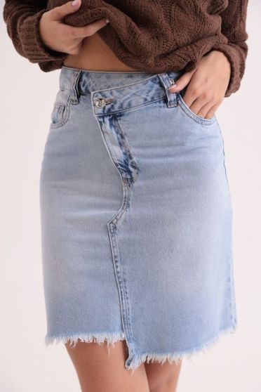 Saia Jeans Com Barra Desfiada Feminino Revanche Piacenza UNICA