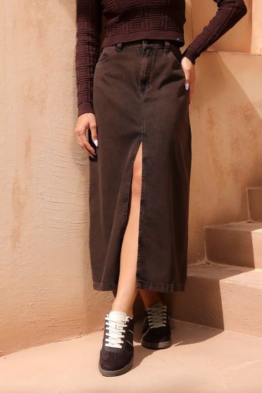 Saia Jeans Longa Com Abertura Frente Feminino Revanche Numídia UNICA