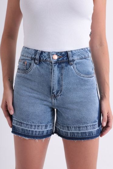 Shorts Jeans Cintura Alta Detalhado Feminino Revanche Indonésia UNICA