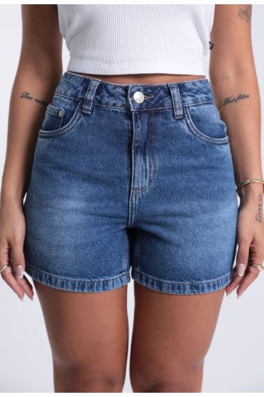 Shorts Jeans Feminino Com Ajustador E Bordado Coração Revanche - SH.FEM.00131 AZUL