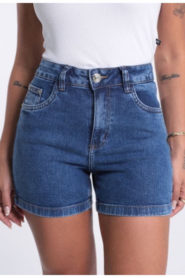Shorts Jeans Cintura Alta Martingale Traseiro - SH.FEM.00137 AZUL