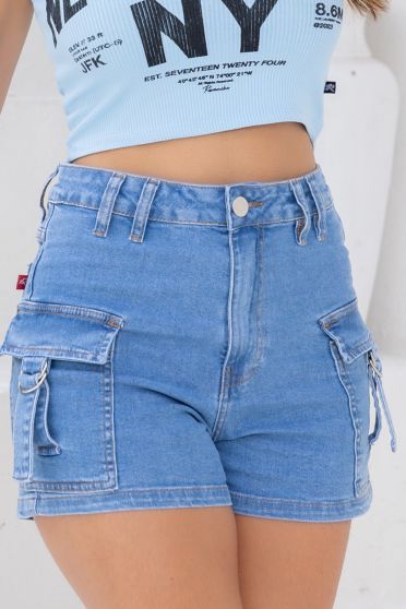 Shorts Jeans Cargo Com Detalhe Feminina Revanche Coari UNICA
