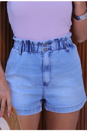 Shorts jeans com elástico personalizado feminino Revanche Atalaia Azul
