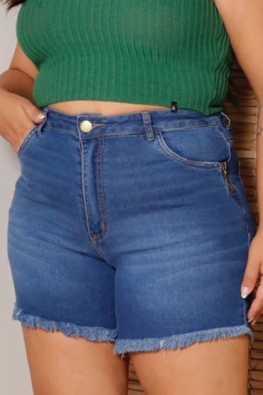Shorts jeans com zíper lateral curvy feminino Revanche Palotina Azul