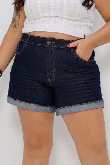 Shorts Jeans Barra Dobrada e Desfiada Curvy Feminino Revanche Maraã UNICA
